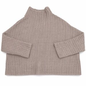 Urban Outfitters Women XS Taupe Chunky Waffle Knit Boxy Cowl Pullover Sweater